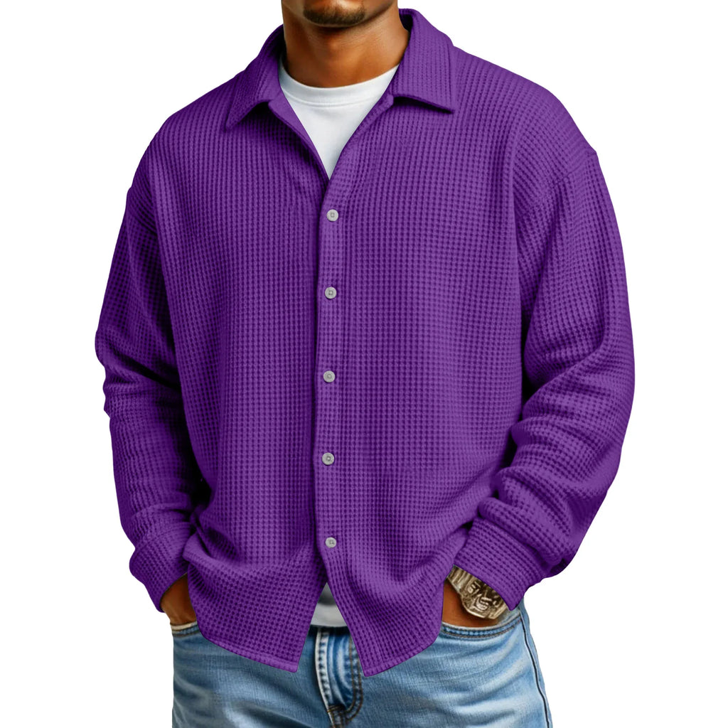 Men's Waffle Texture Button-Down Shirt