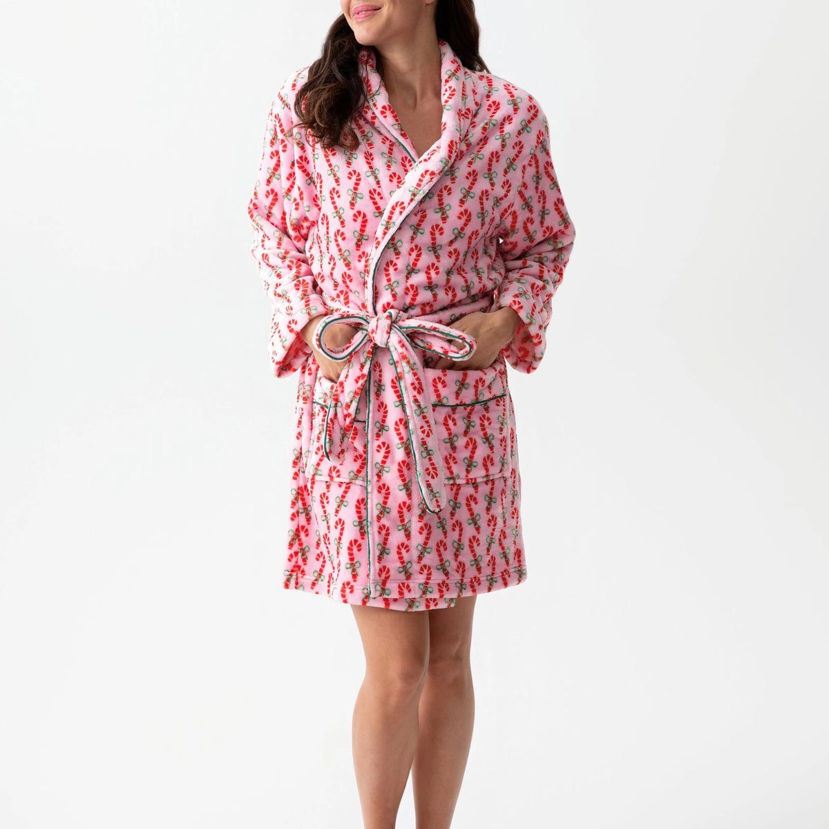 Women's Striped Fleece Shawl-Collar Robe