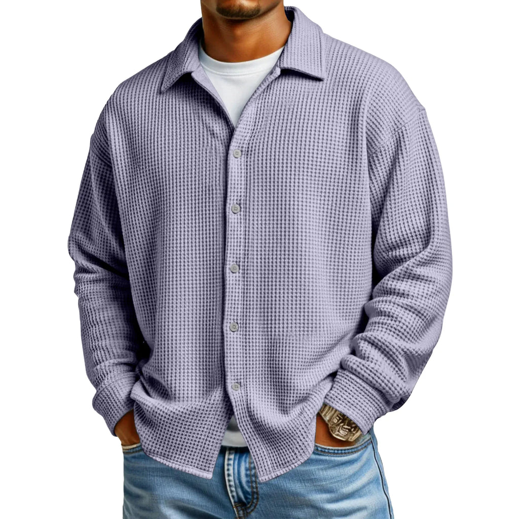 Men's Waffle Texture Button-Down Shirt
