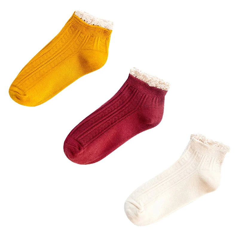Women's Solid Lace Ruffle Socks, 4-Pack