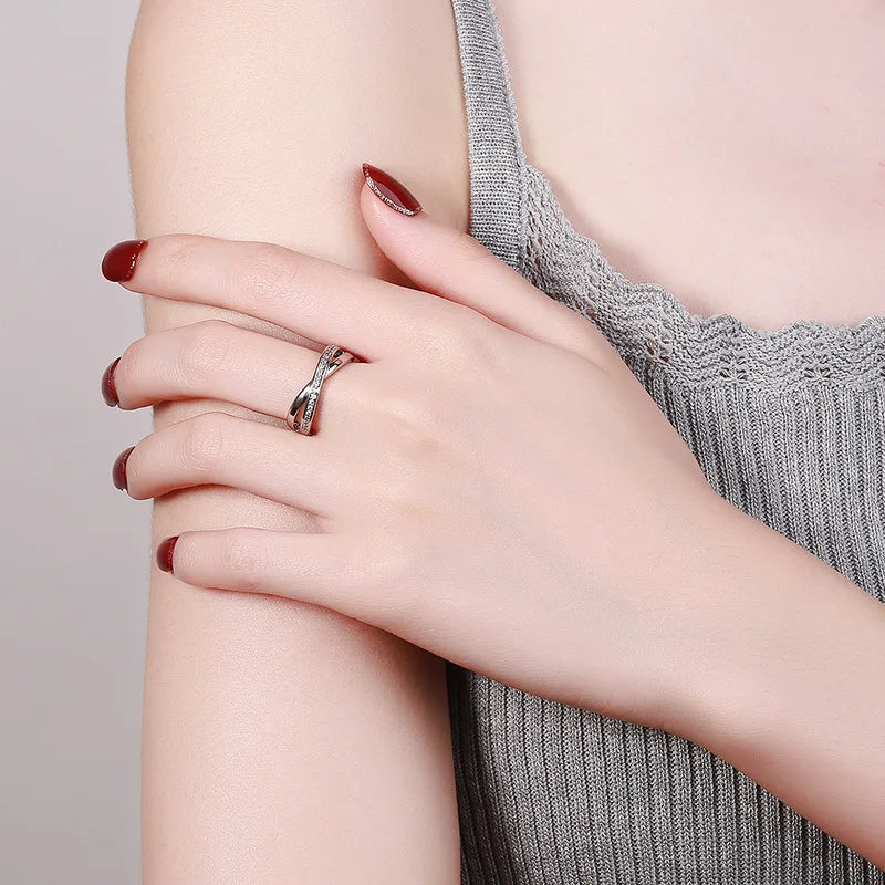 Women's Platinum-Plated Geometric CZ Stackable Ring