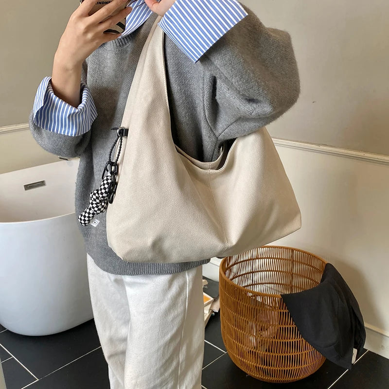 Women's Solid-Color Canvas Shopper Tote