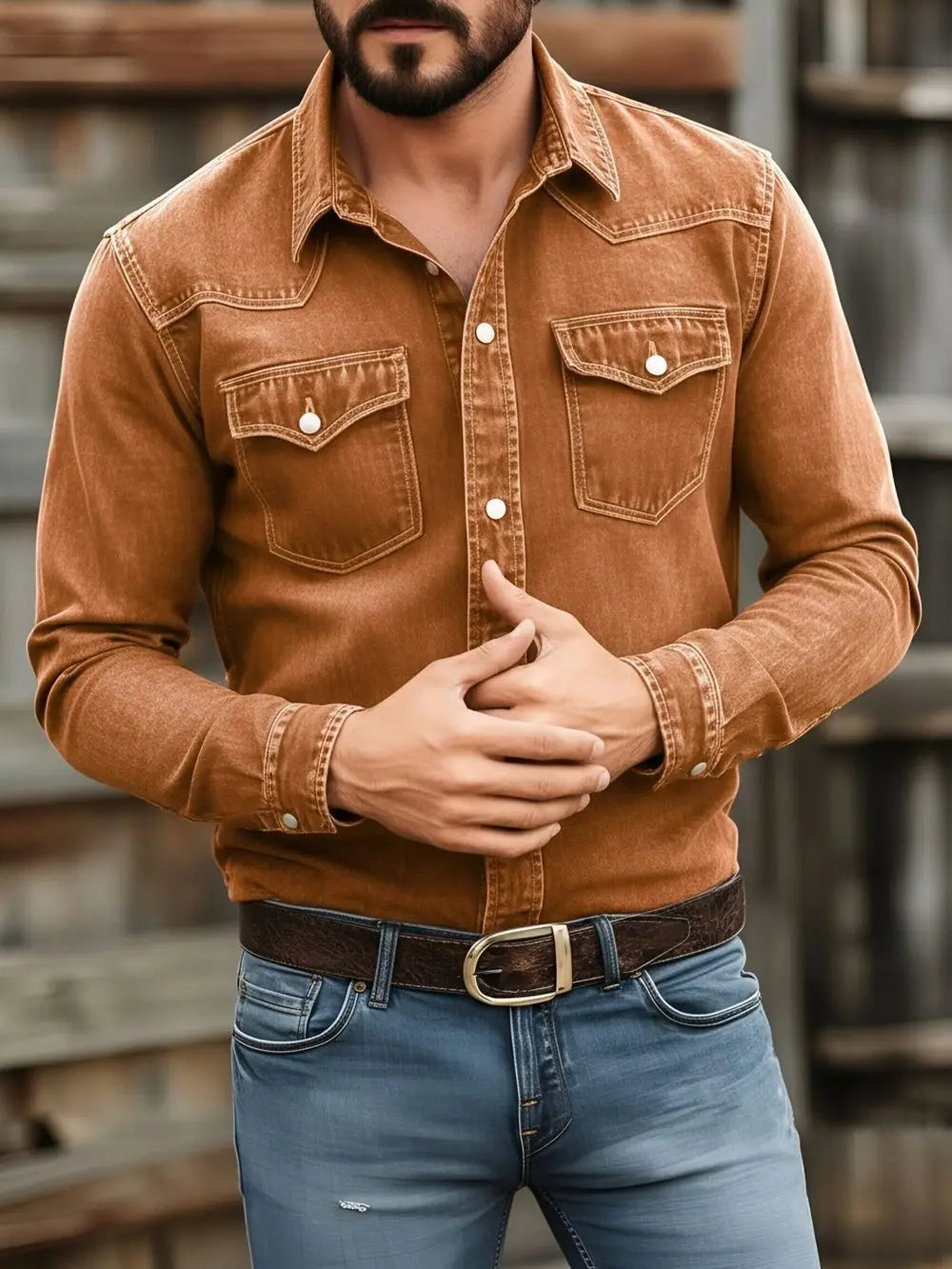 Men's Vintage Washed Denim Shirt