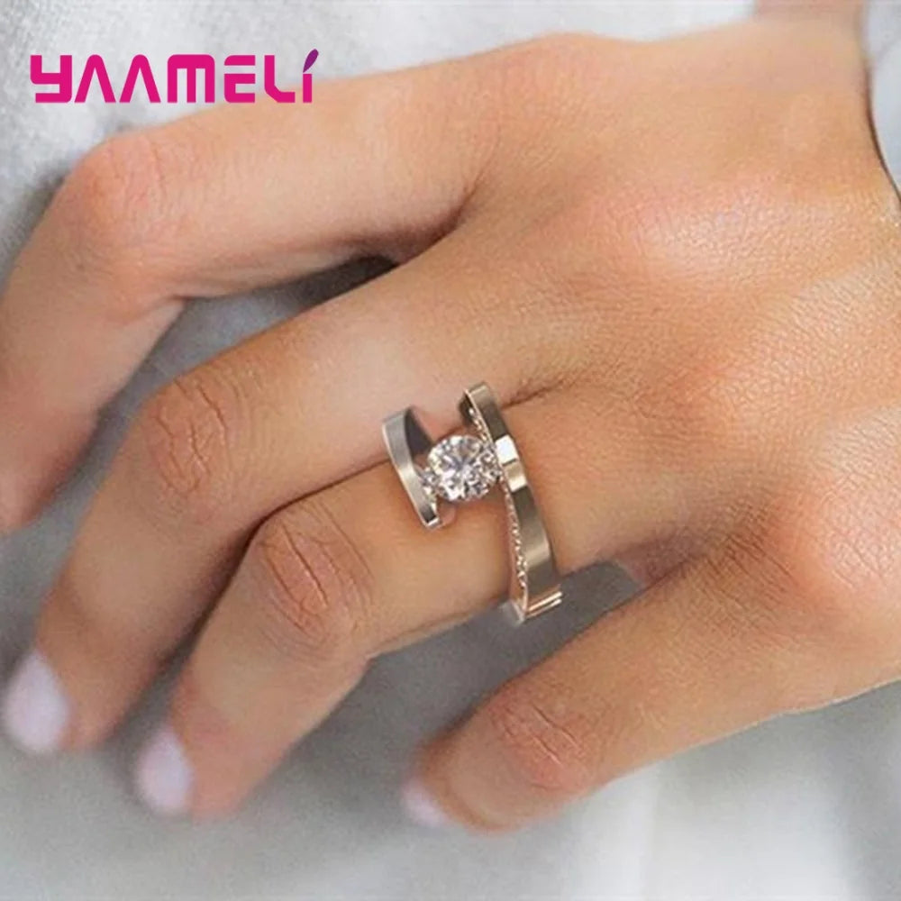 Women's Chunky Sterling Silver Wide Zircon Ring