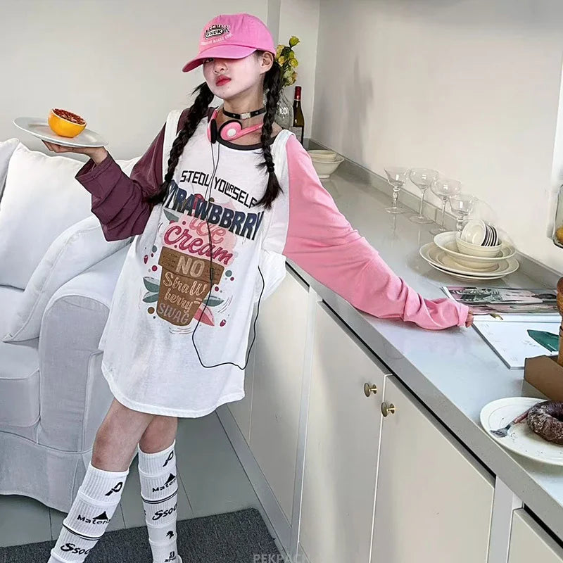 Girls' Patchwork Oversized T-Shirt Dress