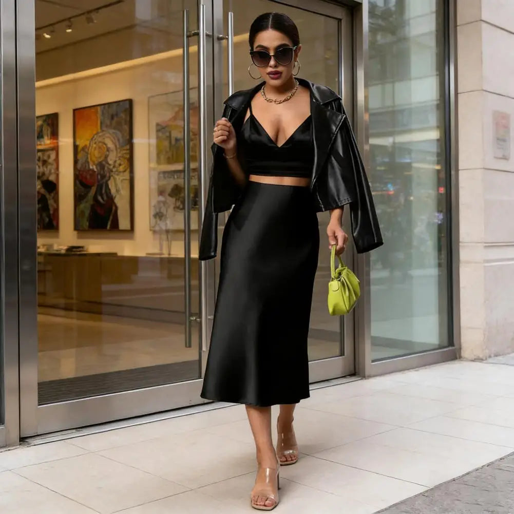 Women's Satin Fishtail Midi Skirt
