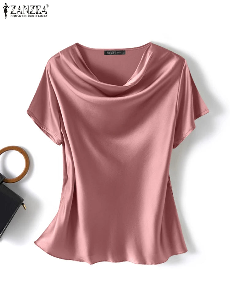 Satin Short-Sleeve Blouse (ZANZEA)