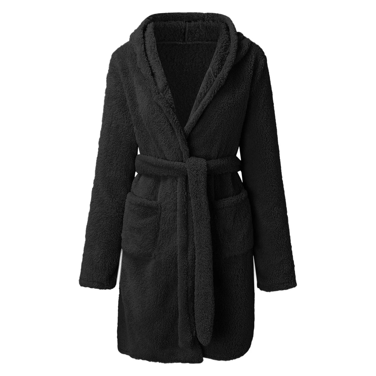 Women's Hooded Fluffy Plush Bathrobe