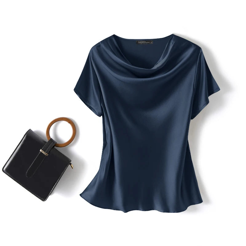 Satin Short-Sleeve Blouse (ZANZEA)