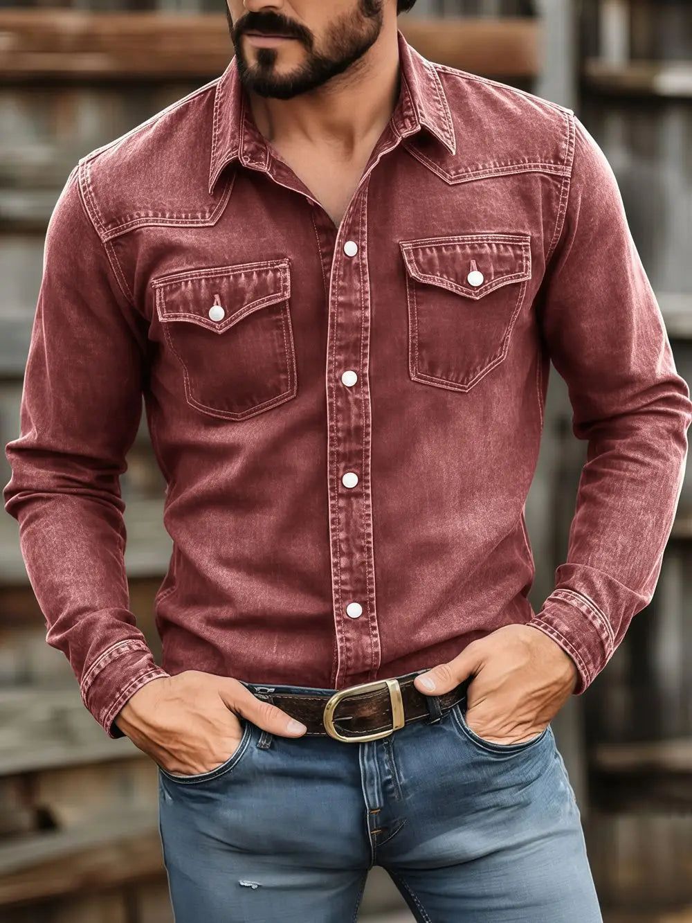 Men's Vintage Washed Denim Shirt