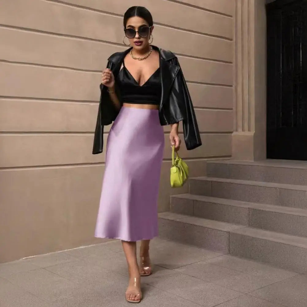 Women's Satin Fishtail Midi Skirt