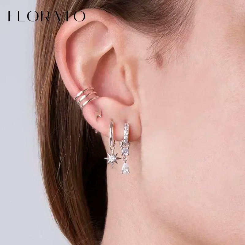 Sterling Silver Butterfly Pendant Hoop Earrings