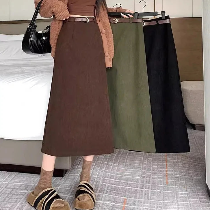 Corduroy Wraparound Midi Skirt