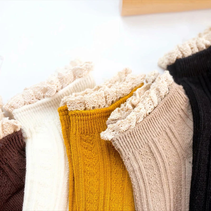 Women's Solid Lace Ruffle Socks, 4-Pack