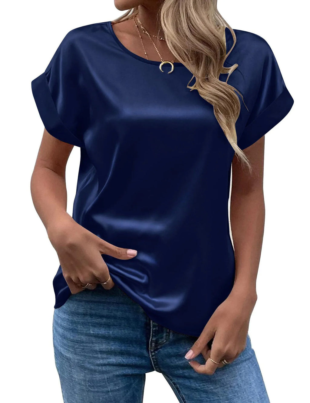 Satin Batwing-Sleeve Blouse