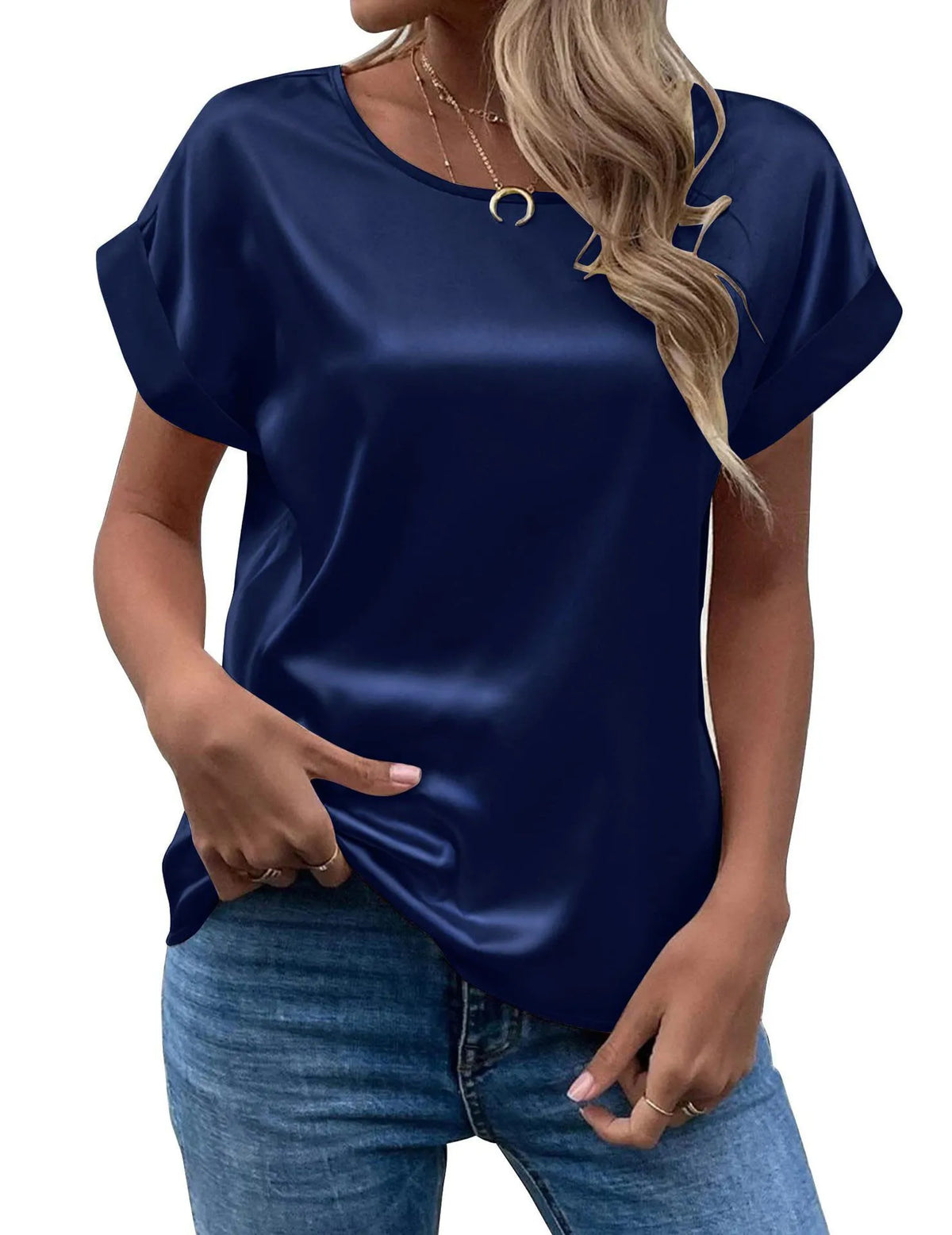 Satin Batwing-Sleeve Blouse