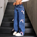 Women's Bow Washed Wide Leg Jeans