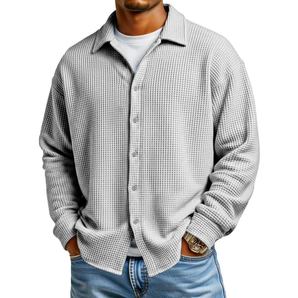 Men's Waffle Texture Button-Down Shirt