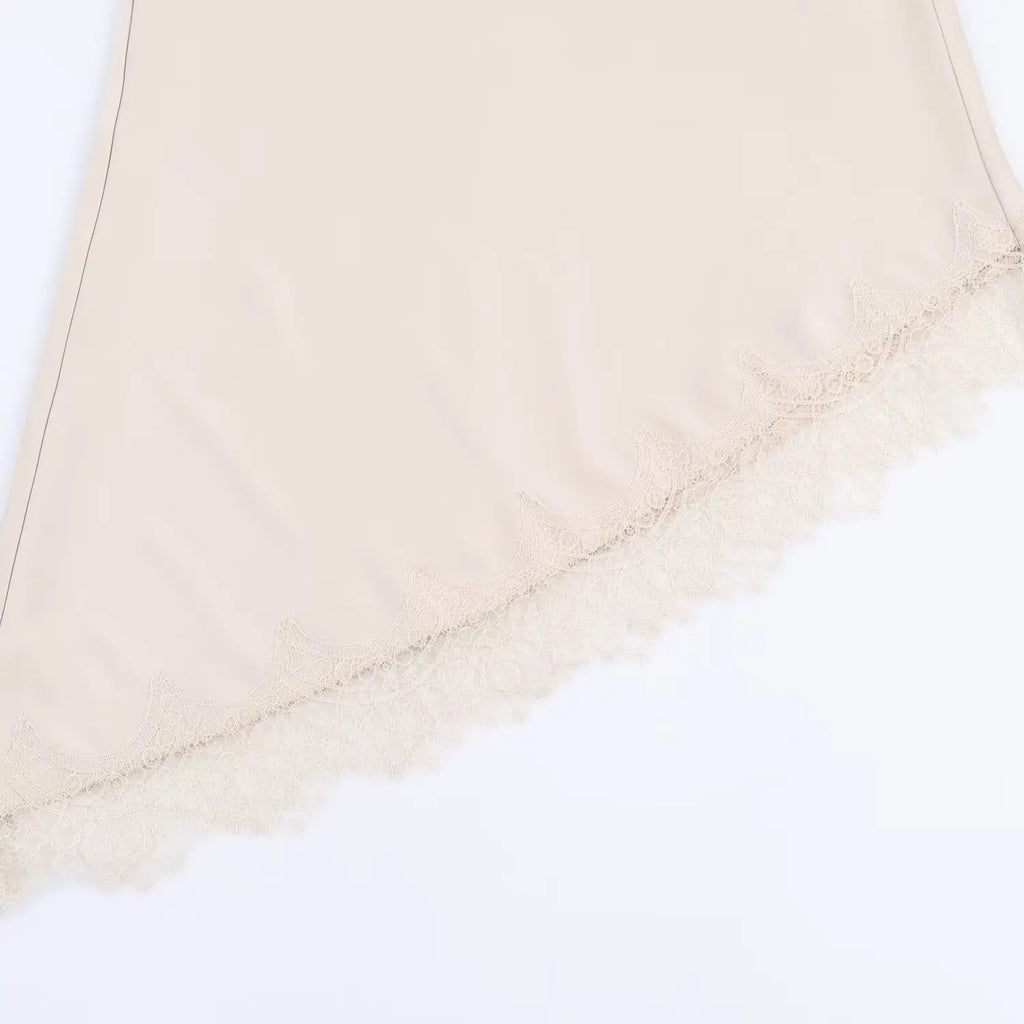 Lace-Trim Satin Midi Skirt