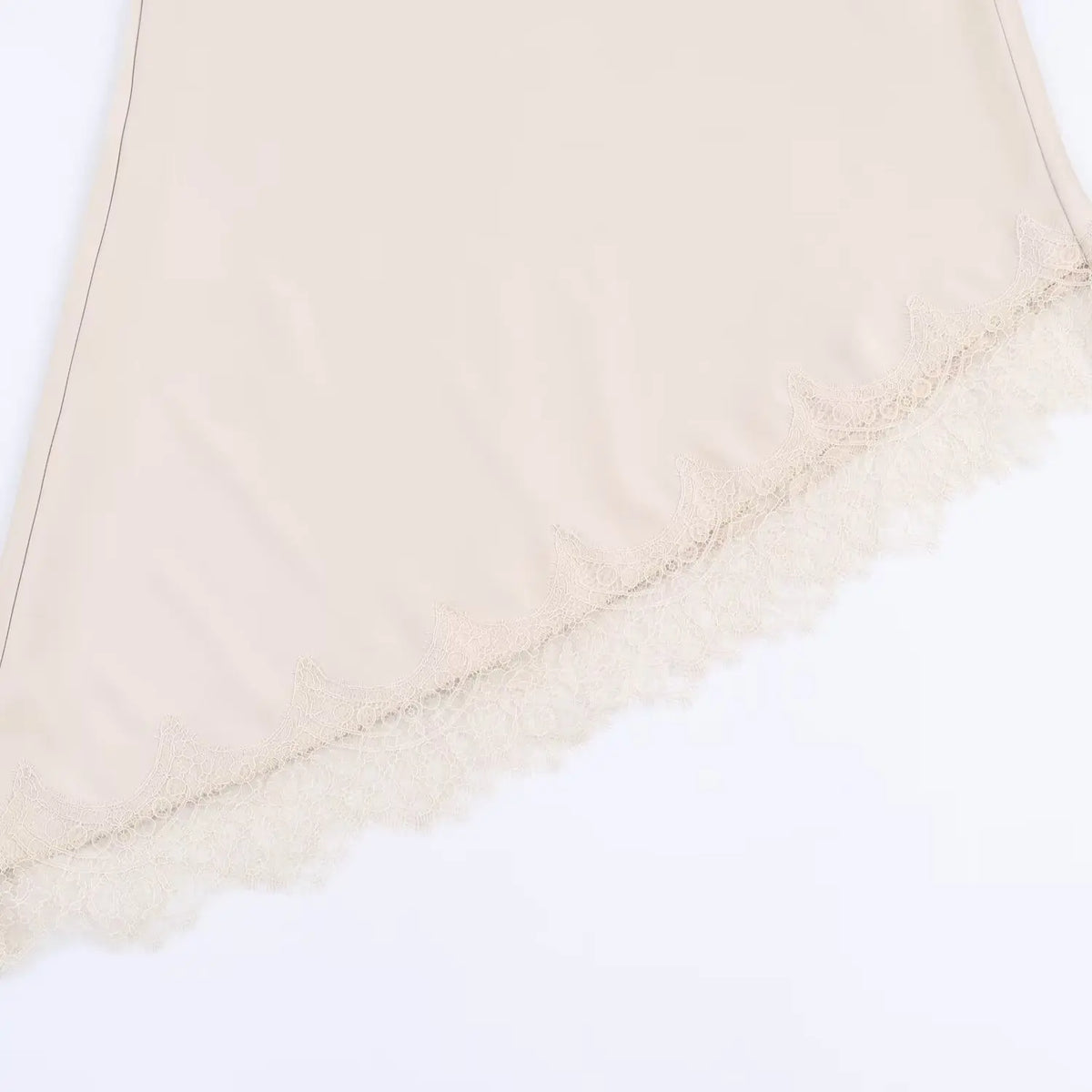 Lace-Trim Satin Midi Skirt