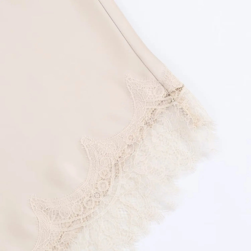 Lace-Trim Satin Midi Skirt