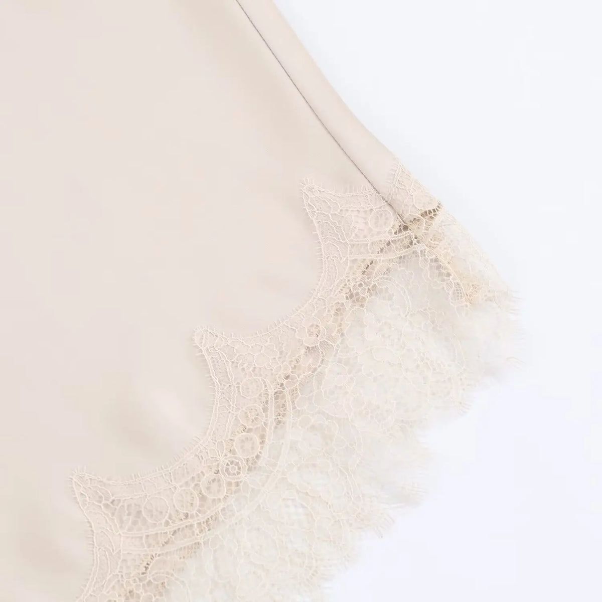 Lace-Trim Satin Midi Skirt