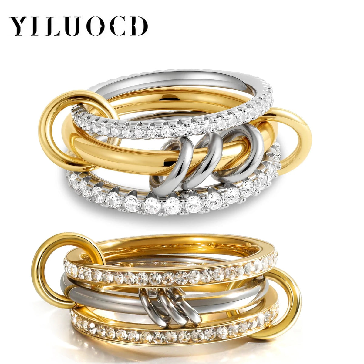 Women's 18K Gold-Plated Stackable CZ Ring Set