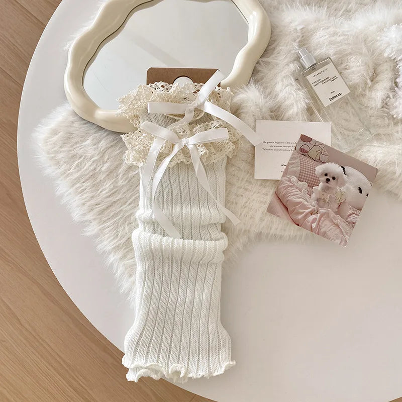 Lace-Ribbon Ballet Leg Warmers