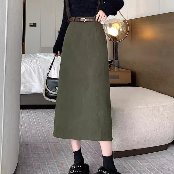 Corduroy Wraparound Midi Skirt