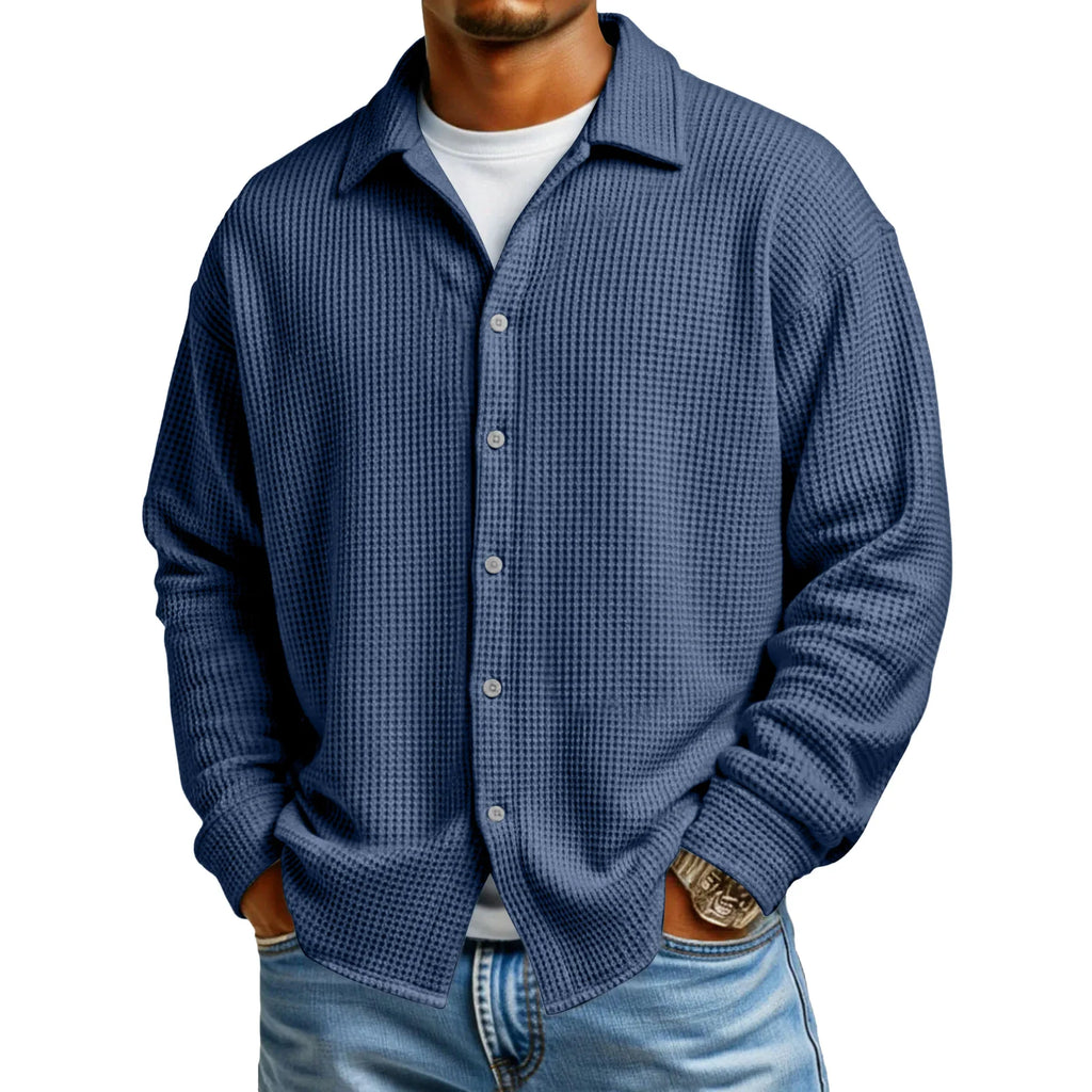 Men's Waffle Texture Button-Down Shirt