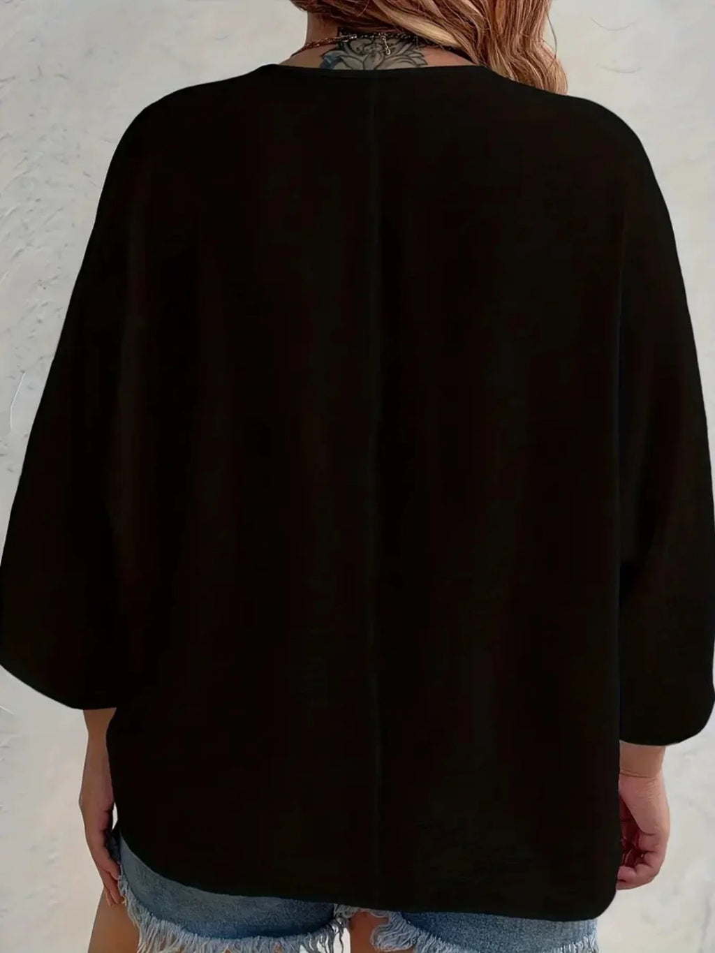 Plus Size Loose V-Neck Long-Sleeve T-Shirt