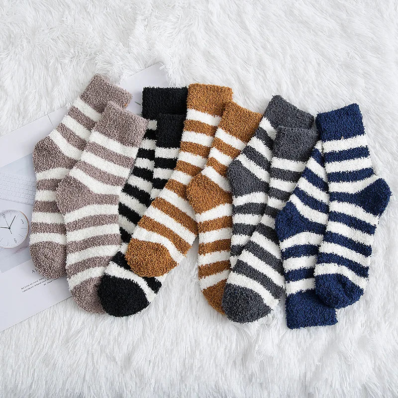 Men's Striped Fluffy Winter Crew Socks