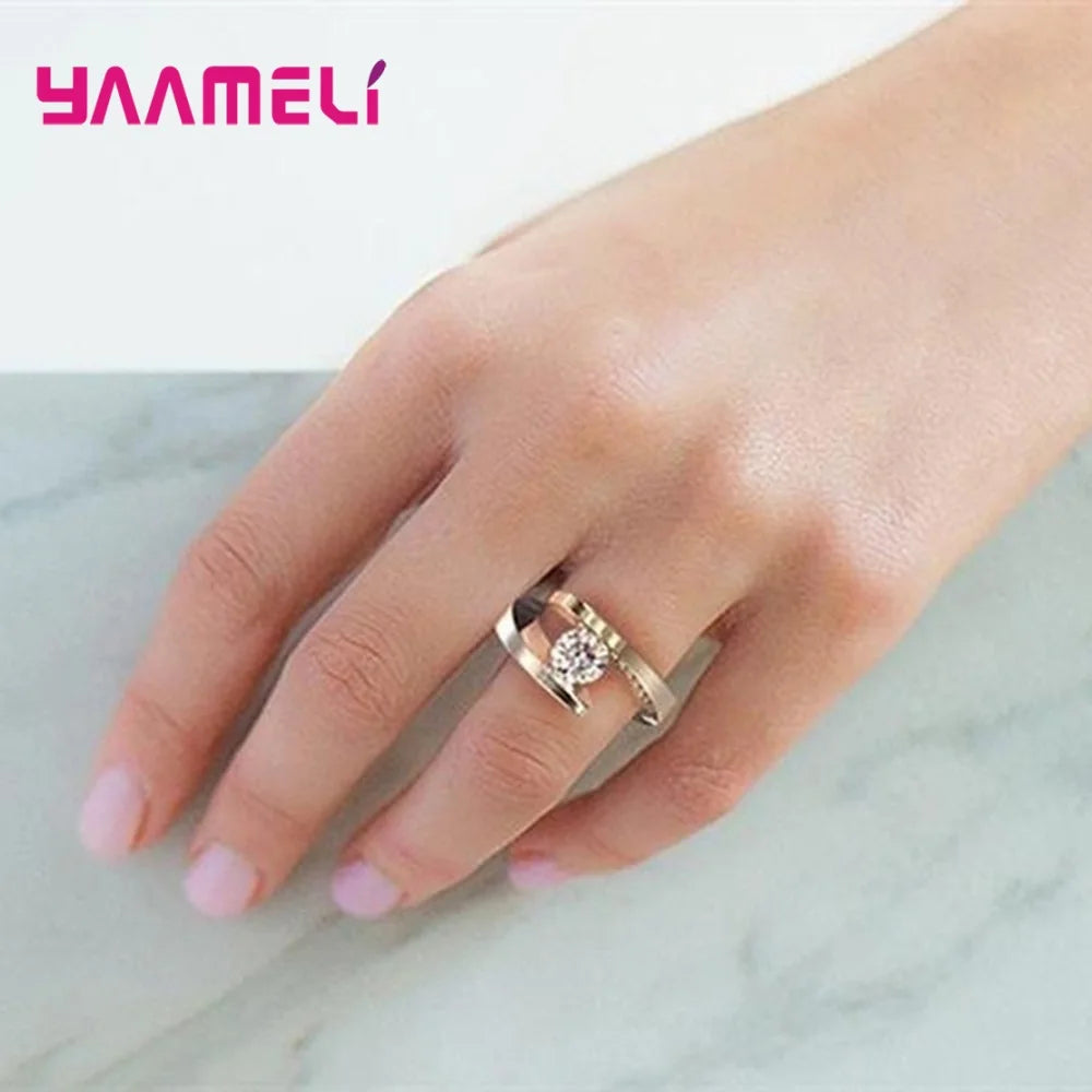 Women's Chunky Sterling Silver Wide Zircon Ring