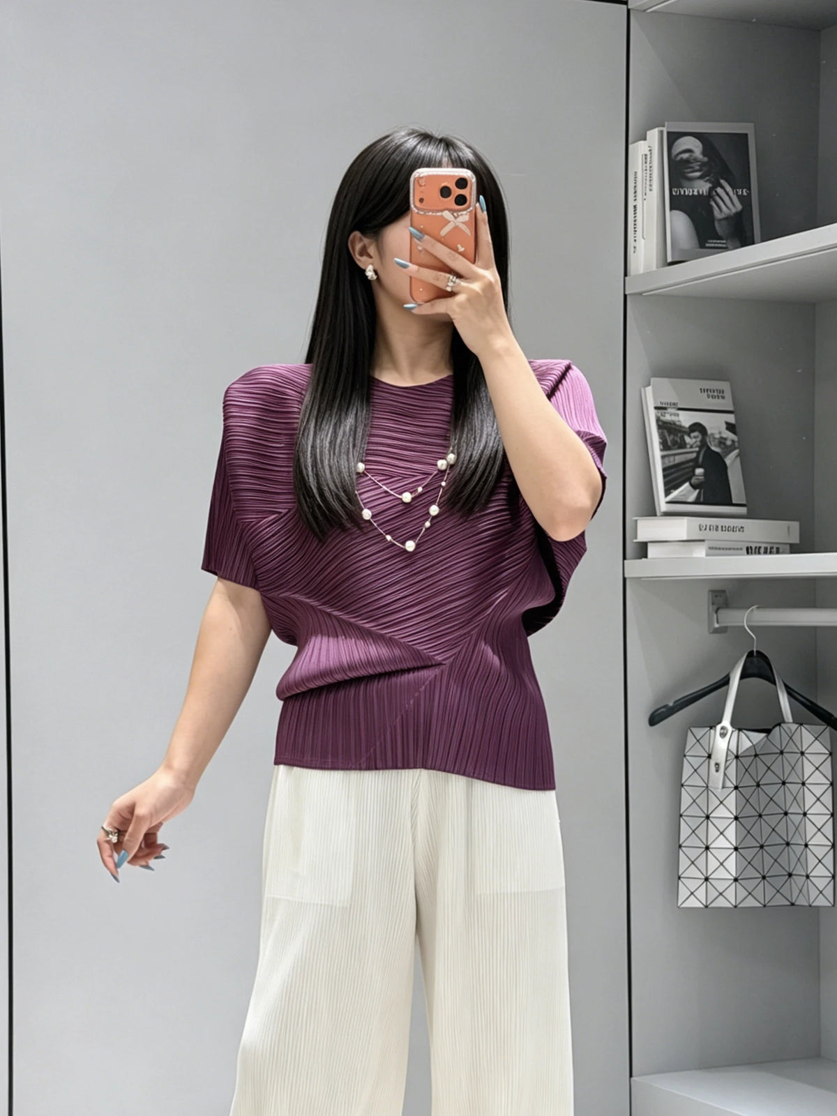 Cyan Pleated Asymmetric Top