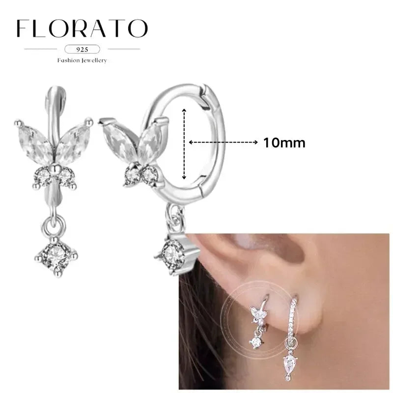 Sterling Silver Butterfly Pendant Hoop Earrings