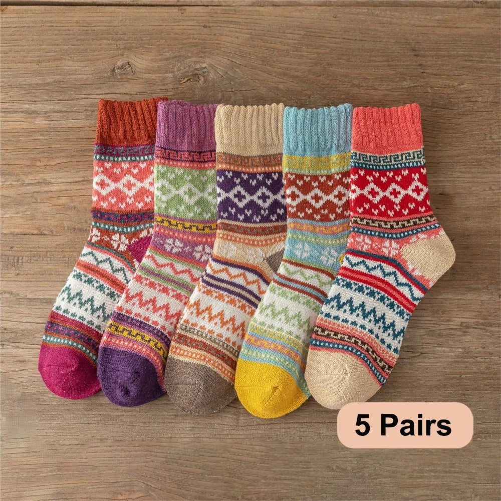 Women's Vintage Christmas Wool Socks, 5-Pack