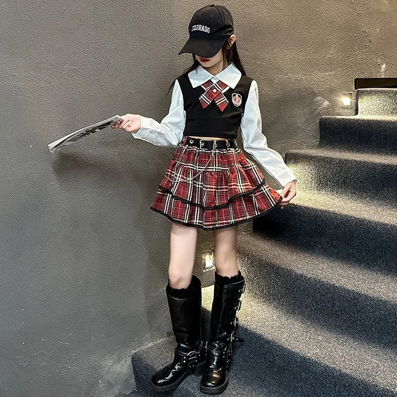 Girls' JK Uniform Shirt & Skirt Set