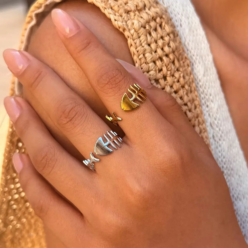 Women's Dainty Fish Bone Open Ring – Minimalist Stackable Style