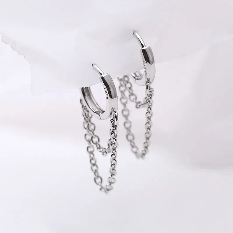 Sterling Silver Double-Layer Tassel Hoop Earrings