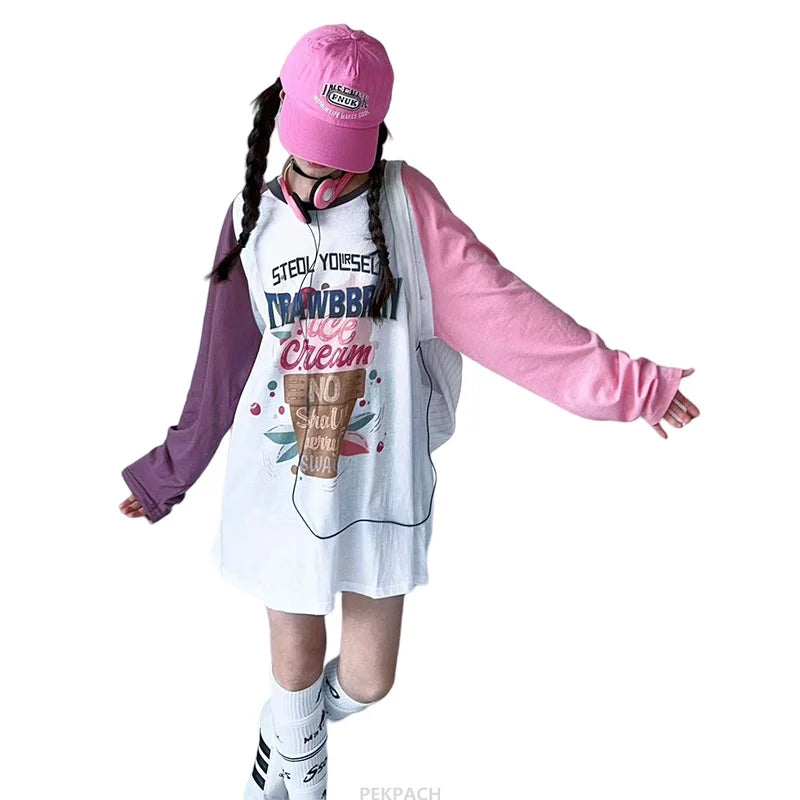 Girls' Patchwork Oversized T-Shirt Dress