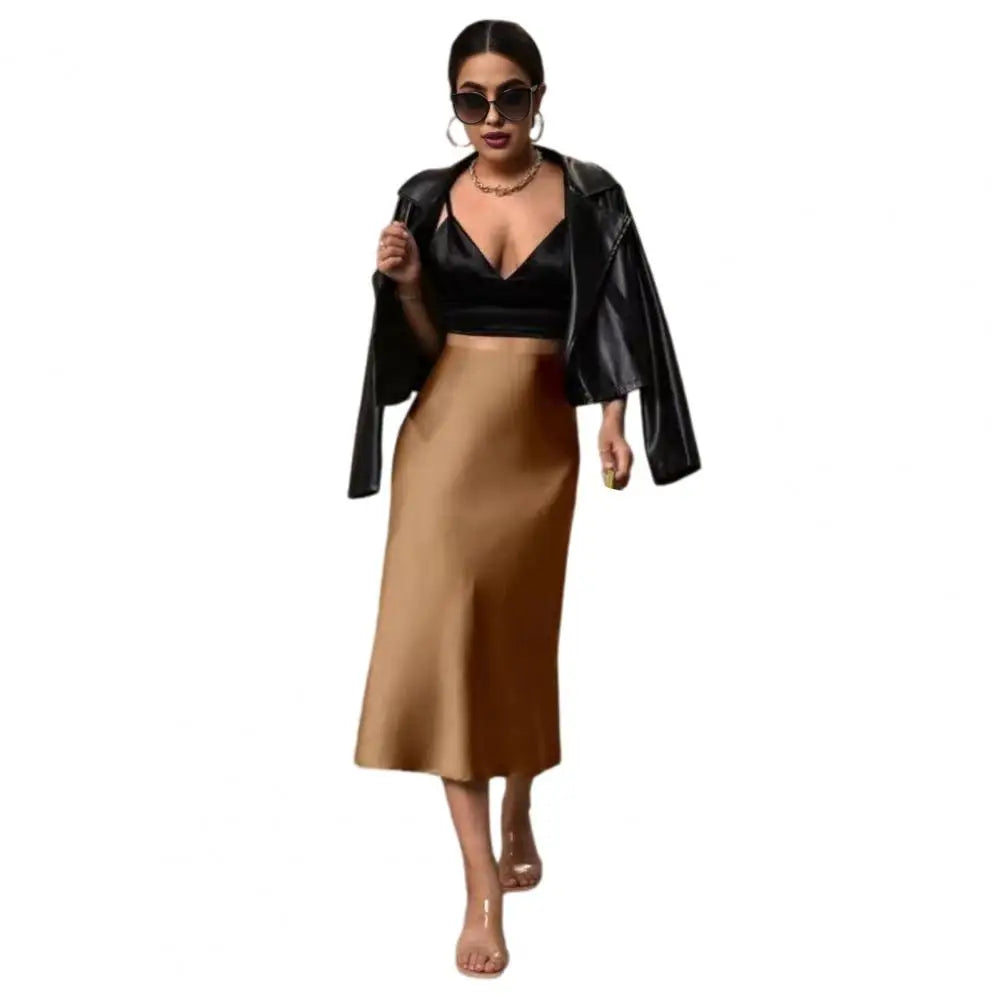 Women's Satin Fishtail Midi Skirt