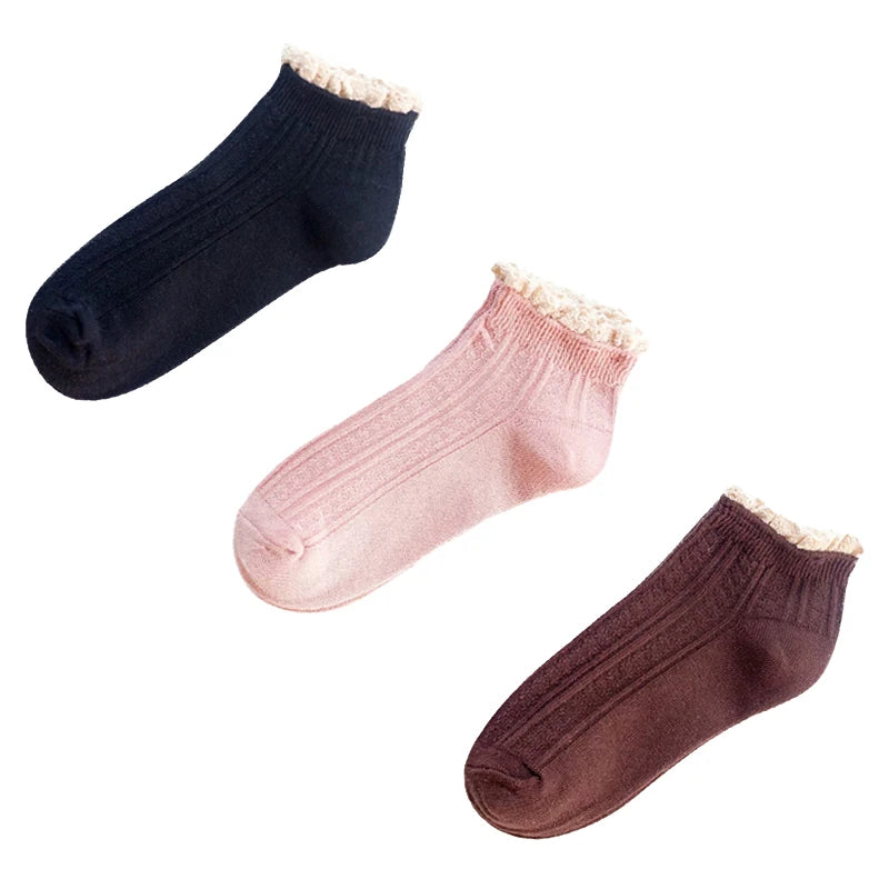 Women's Solid Lace Ruffle Socks, 4-Pack