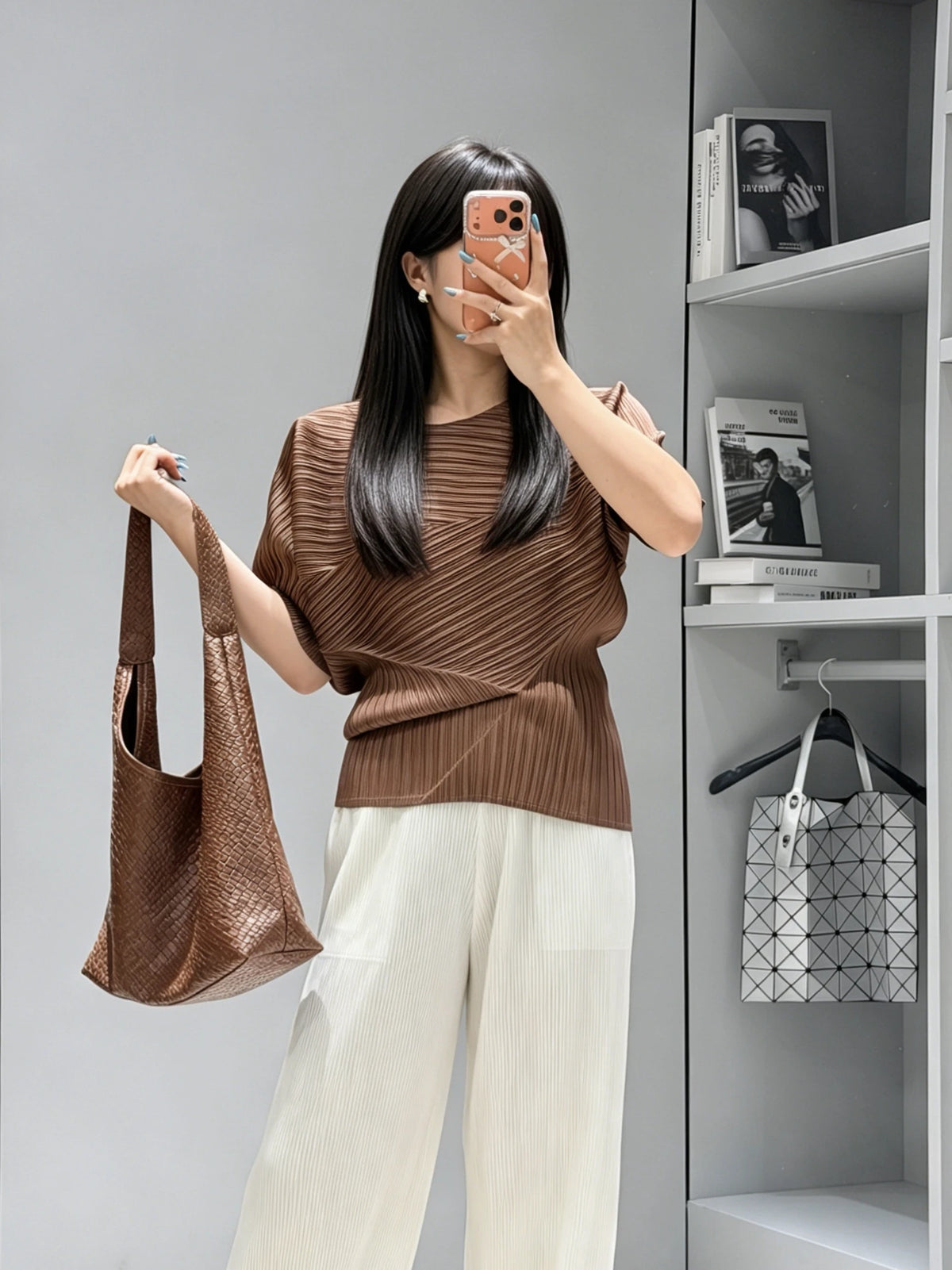 Cyan Pleated Asymmetric Top