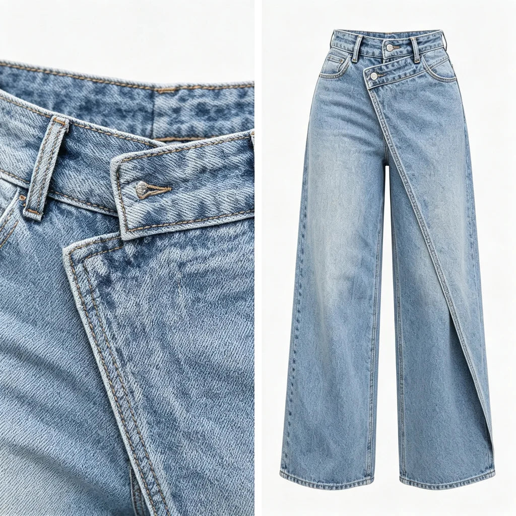 Women's High-Waist Wide-Leg Wrap Jeans