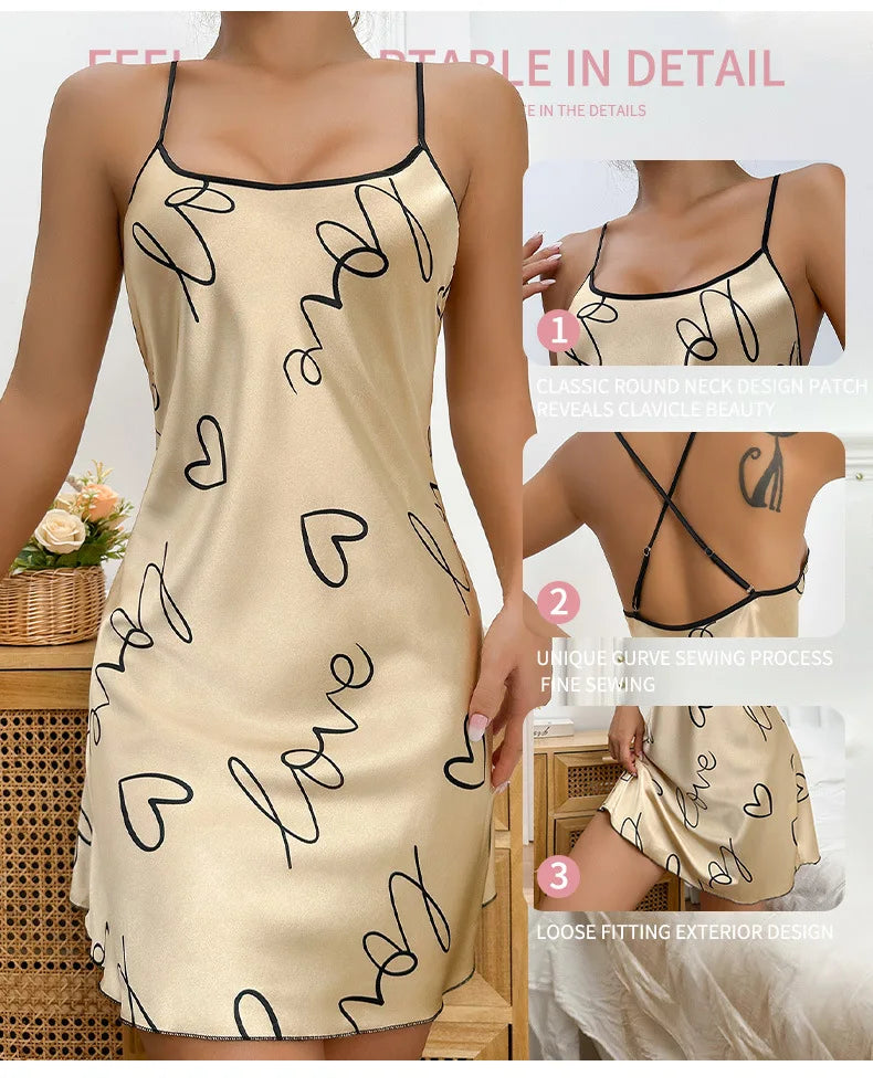 Young Women's Heart Letter Print Nightdress