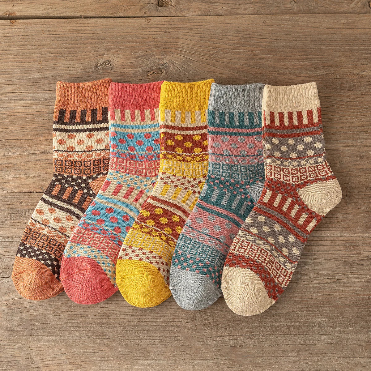 Women's Vintage Christmas Wool Socks, 5-Pack
