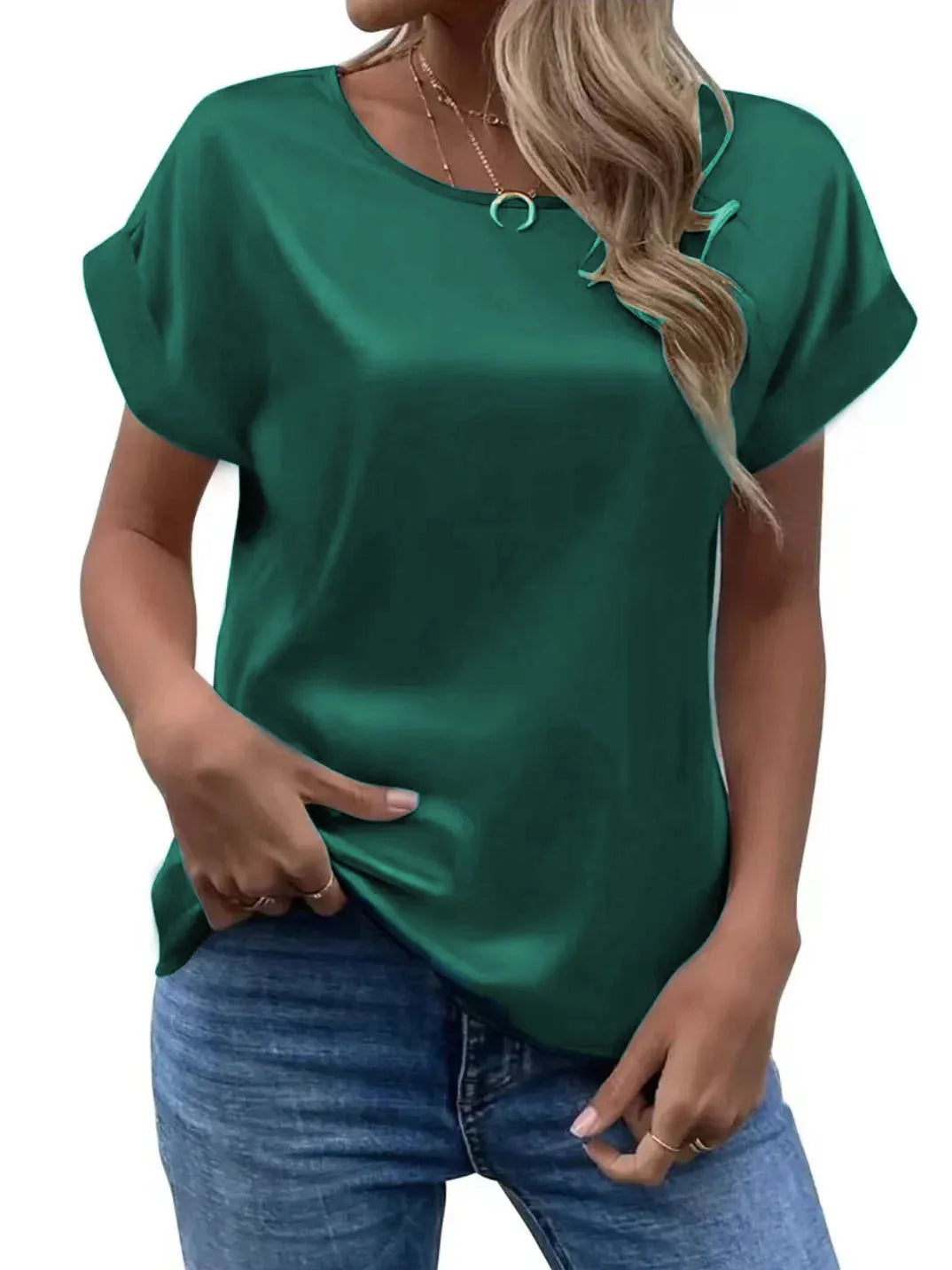 Satin Batwing-Sleeve Blouse