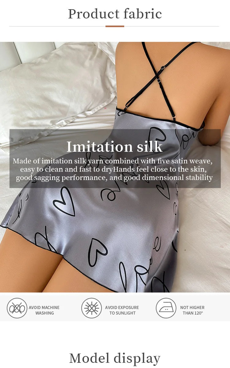 Young Women's Heart Letter Print Nightdress