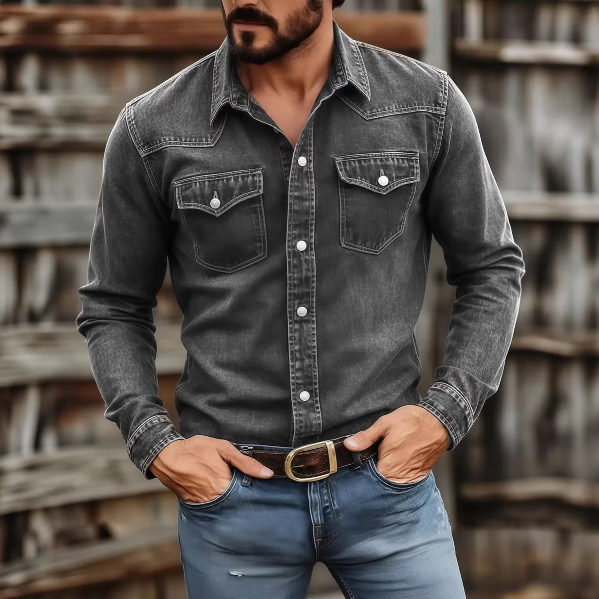Men's Vintage Washed Denim Shirt
