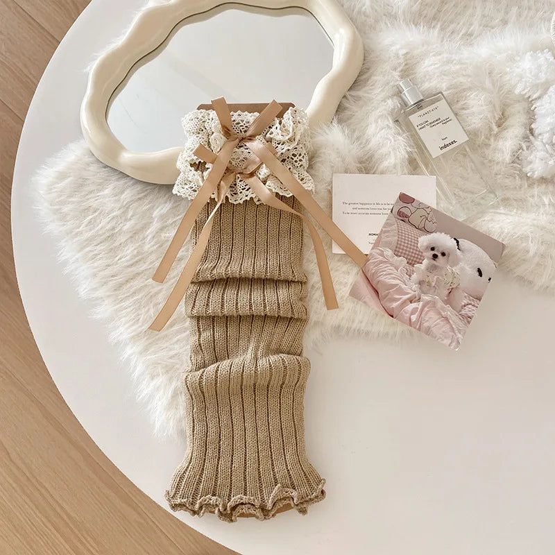 Lace-Ribbon Ballet Leg Warmers
